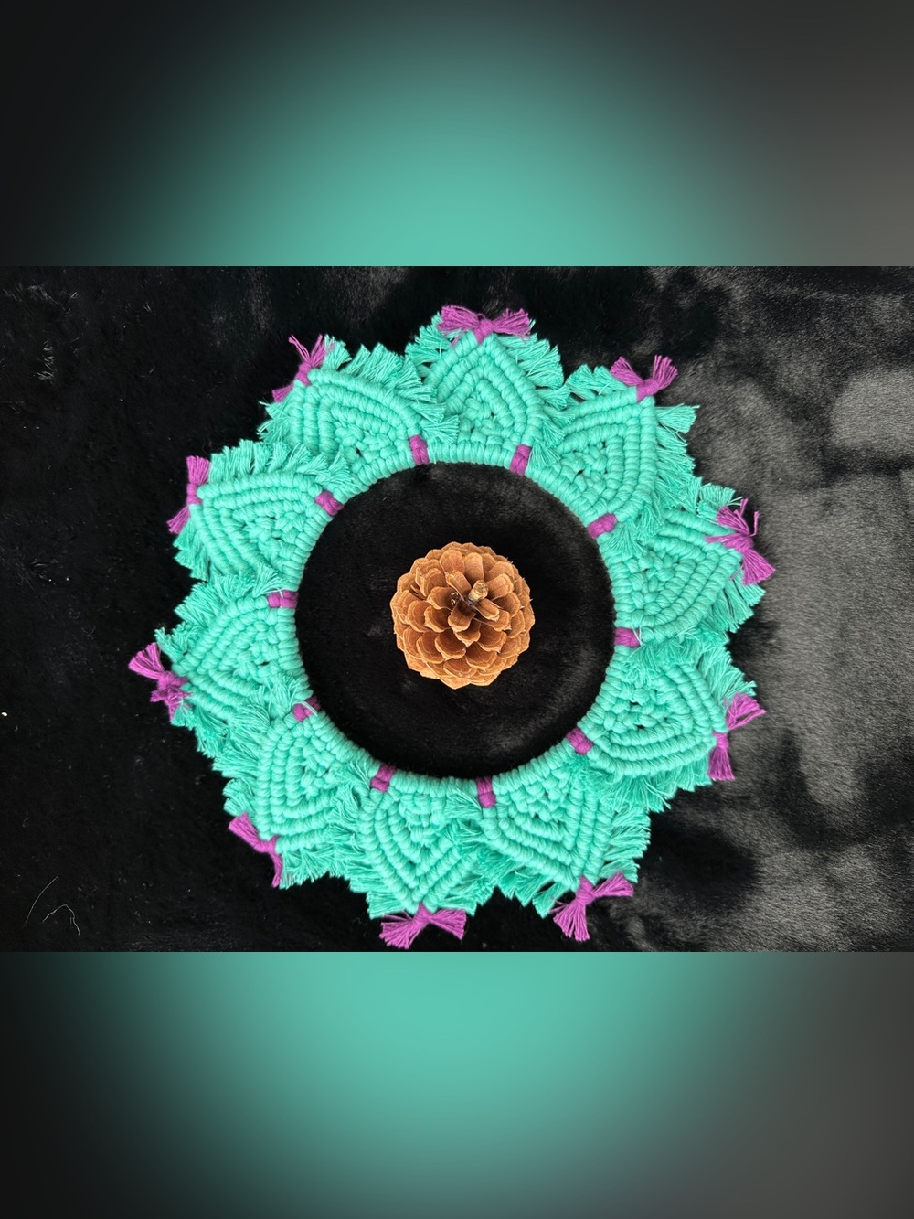 Handmade Turquoise and Purple Macrame Decorative Mat